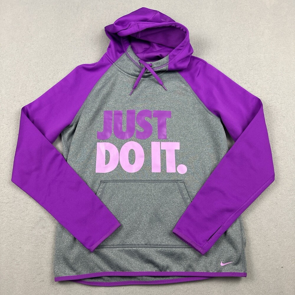 Nike Hoodie Women Medium Gray Sweatshirt Just Do It Spell Out Pullover M *